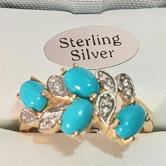 Sterling Silver Turquoise & White Topaz Ring (Appraised, Natural Gemstones, 925) - Picture 3 of 15